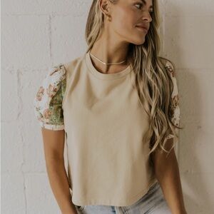 Floral‎ Sleeve Beige Top